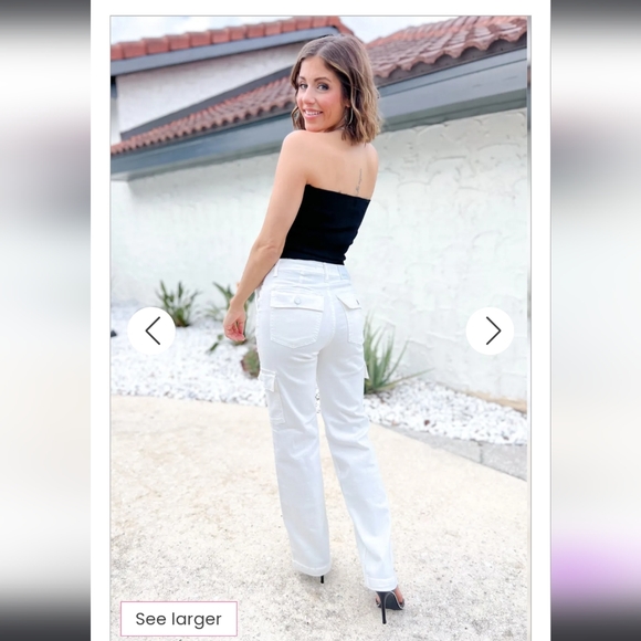 Judy Blue White High Rise Cargo Straight Jeans - Picture 6 of 10